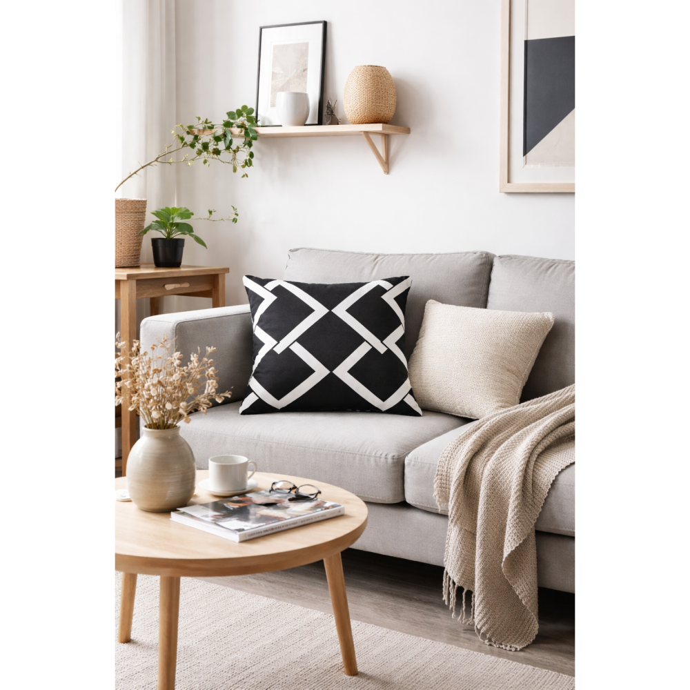 WiSofa 貴婦方塊抱枕/靠墊 (黑)-細節圖3