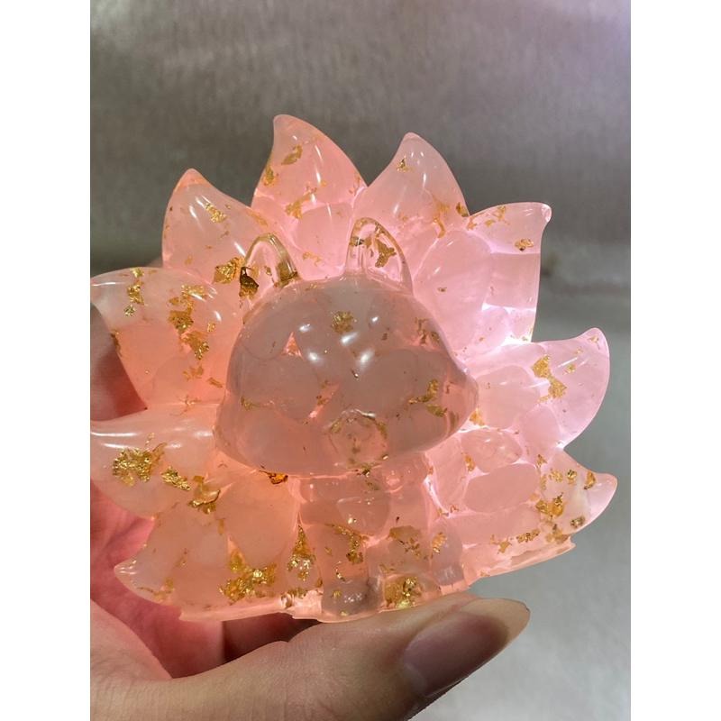 【緣起巨作】櫻色和諧：奢華粉晶九尾狐仙奧根擺件｜魅力磁場、和諧人際守護、高純度金箔加持｜職人手作厚實能量塔-細節圖8