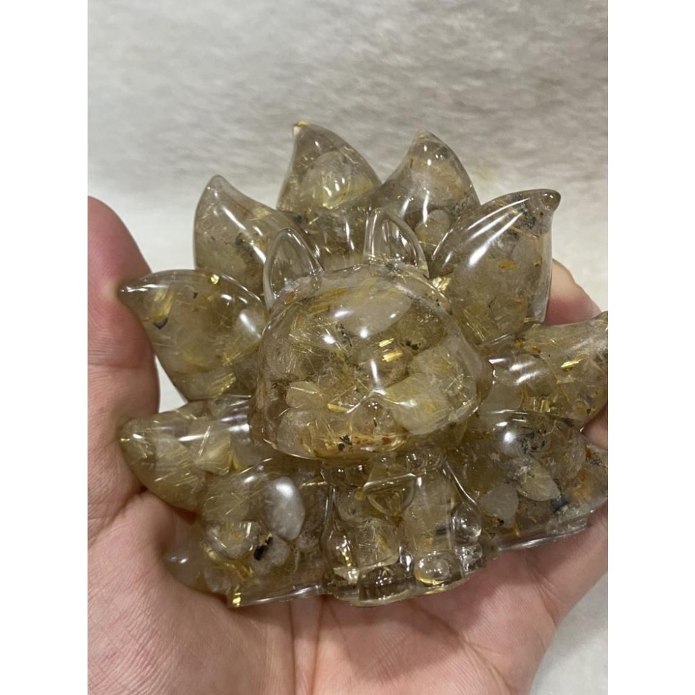 【能量巨作】奢華鈦晶九尾狐仙奧根擺件：水晶之王能量增幅、高純度金箔加持、招財避邪、魅力人緣守護、厚實質感擺件 淨化磁場-細節圖2
