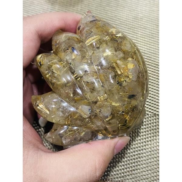 【能量巨作】奢華鈦晶九尾狐仙奧根擺件：水晶之王能量增幅、高純度金箔加持、招財避邪、魅力人緣守護、厚實質感擺件 淨化磁場-細節圖4