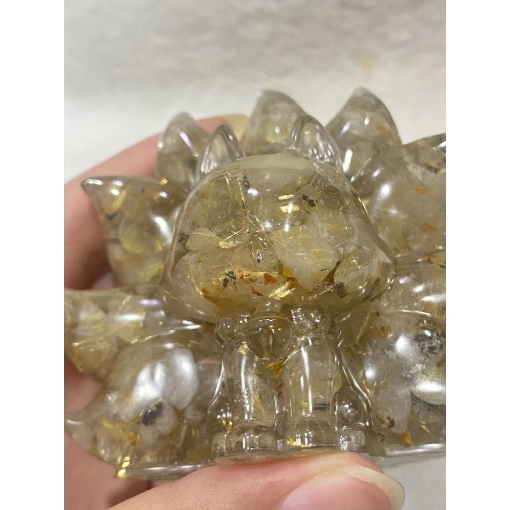 【能量巨作】奢華鈦晶九尾狐仙奧根擺件：水晶之王能量增幅、高純度金箔加持、招財避邪、魅力人緣守護、厚實質感擺件 淨化磁場-細節圖5