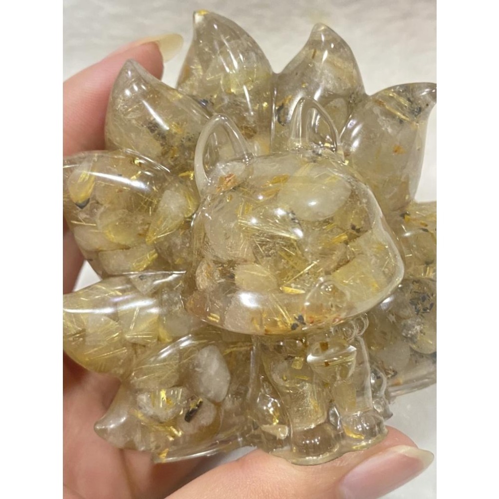 【能量巨作】奢華鈦晶九尾狐仙奧根擺件：水晶之王能量增幅、高純度金箔加持、招財避邪、魅力人緣守護、厚實質感擺件 淨化磁場-細節圖8