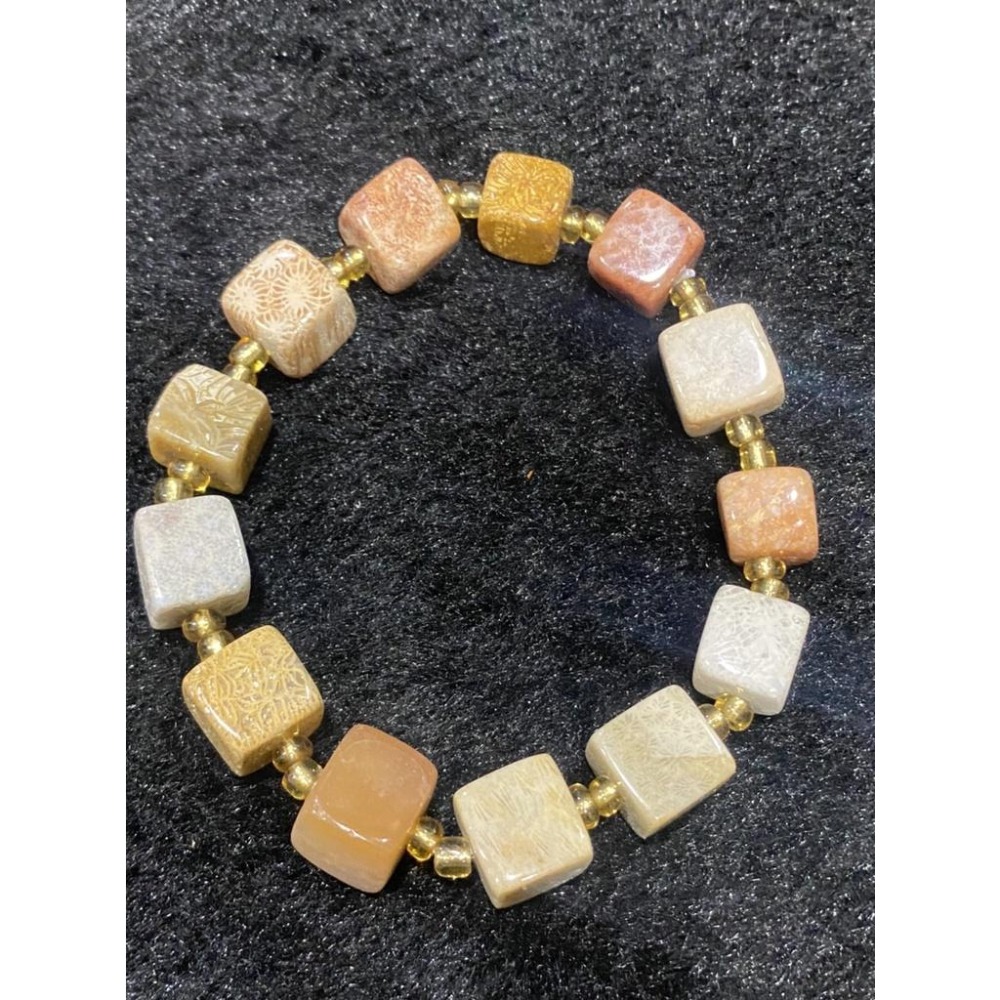 【孤品 ‧ 獨一無二】正宗台灣珊瑚玉方磚手鍊｜1.1cm 立體切割｜高等級玉化 絕美天然花紋｜億年化石 唯一收藏-細節圖2