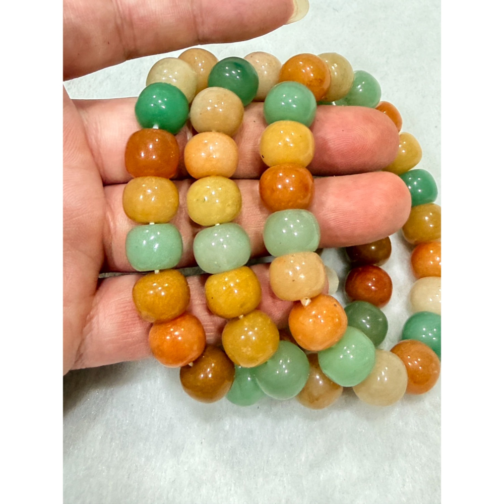 💎 【多寶三彩 ‧ 路路亨通】天然金絲玉桶珠手鍊｜12mm 糖果色系｜19cm 舒適大圍-細節圖4