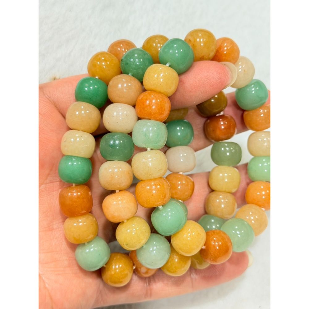 💎 【多寶三彩 ‧ 路路亨通】天然金絲玉桶珠手鍊｜12mm 糖果色系｜19cm 舒適大圍-細節圖7