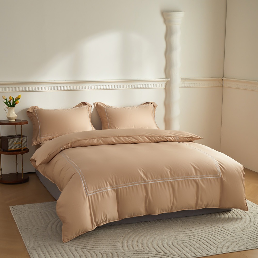 【金大器】60支素色刺繡 長纖絲光棉床包四件組 床寢 床單 兩用被 枕套 60支天絲 萊賽爾纖維 專櫃床包 床包推薦-規格圖1