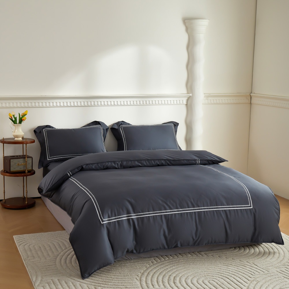 【金大器】60支素色刺繡 長纖絲光棉床包四件組 床寢 床單 兩用被 枕套 60支天絲 萊賽爾纖維 專櫃床包 床包推薦-規格圖1