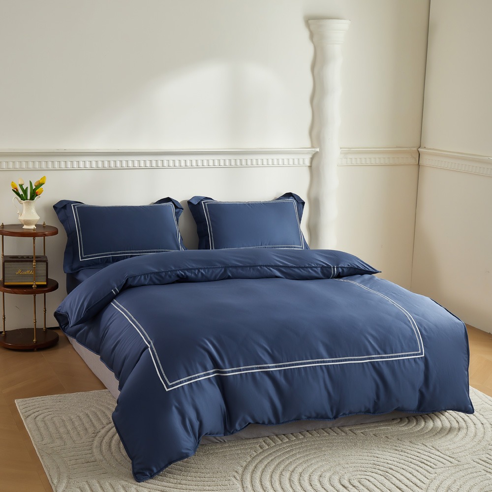 【金大器】60支素色刺繡 長纖絲光棉床包四件組 床寢 床單 兩用被 枕套 60支天絲 萊賽爾纖維 專櫃床包 床包推薦-規格圖1