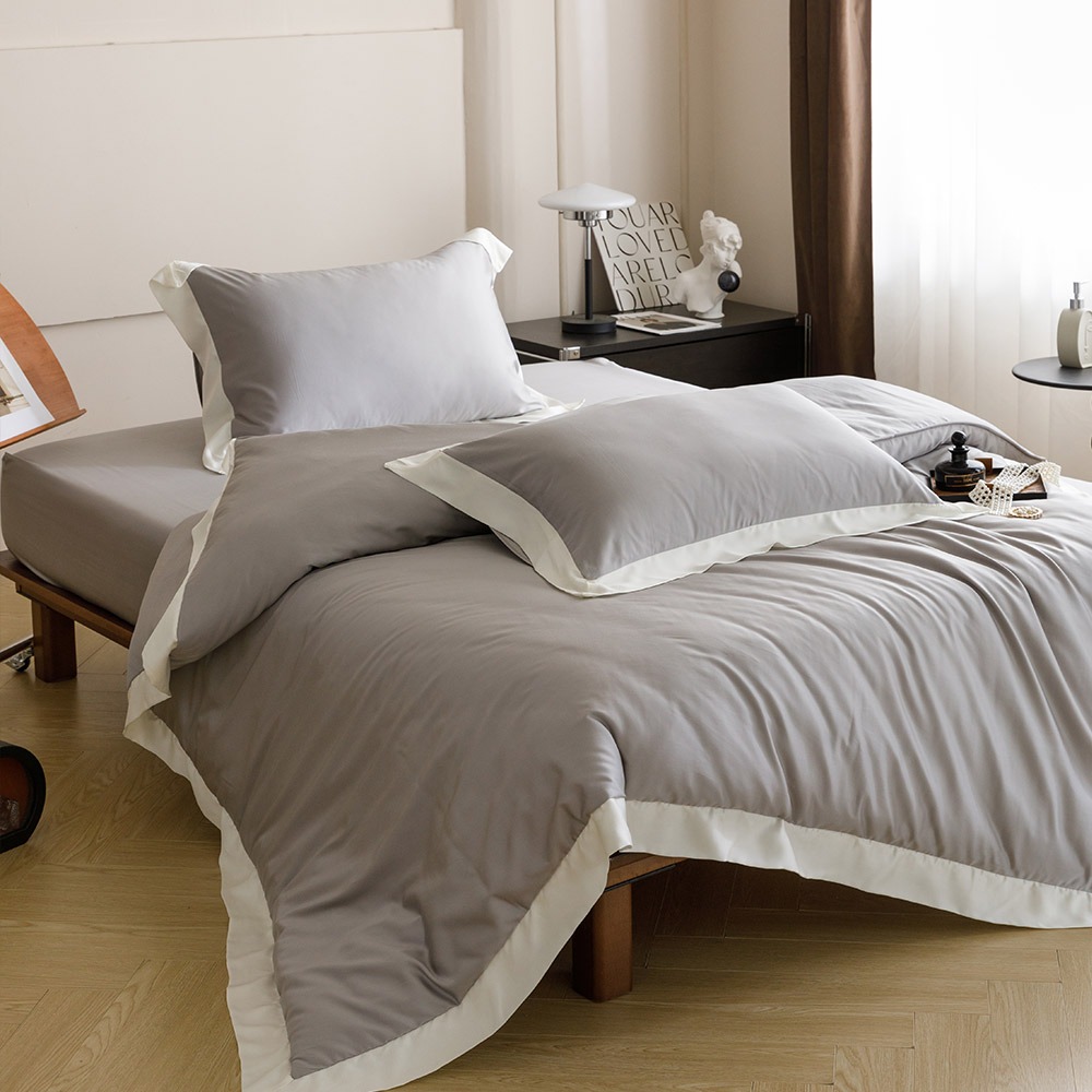 【金大器】頂級法式拼接100sTENCEL 天絲床包四件組 床寢 兩用被 專櫃床包 枕套 萊賽爾纖維 100支天絲-規格圖1