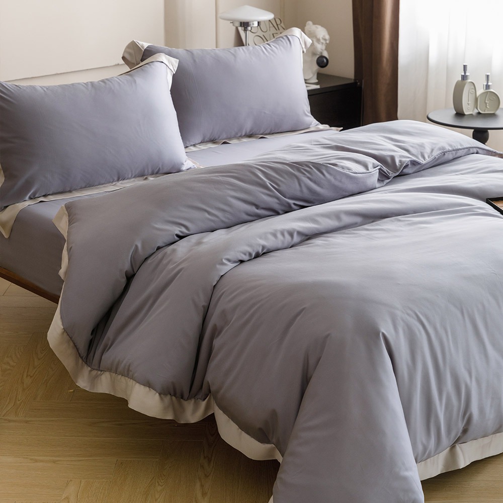 【金大器】頂級法式拼接100sTENCEL 天絲床包四件組 床寢 兩用被 專櫃床包 枕套 萊賽爾纖維 100支天絲-規格圖1