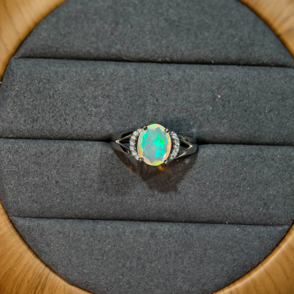 { Riff } 1克拉刻面歐泊戒指|切割面蛋白石戒指|s925純銀|天然蛋白石|水晶蛋白石-細節圖3