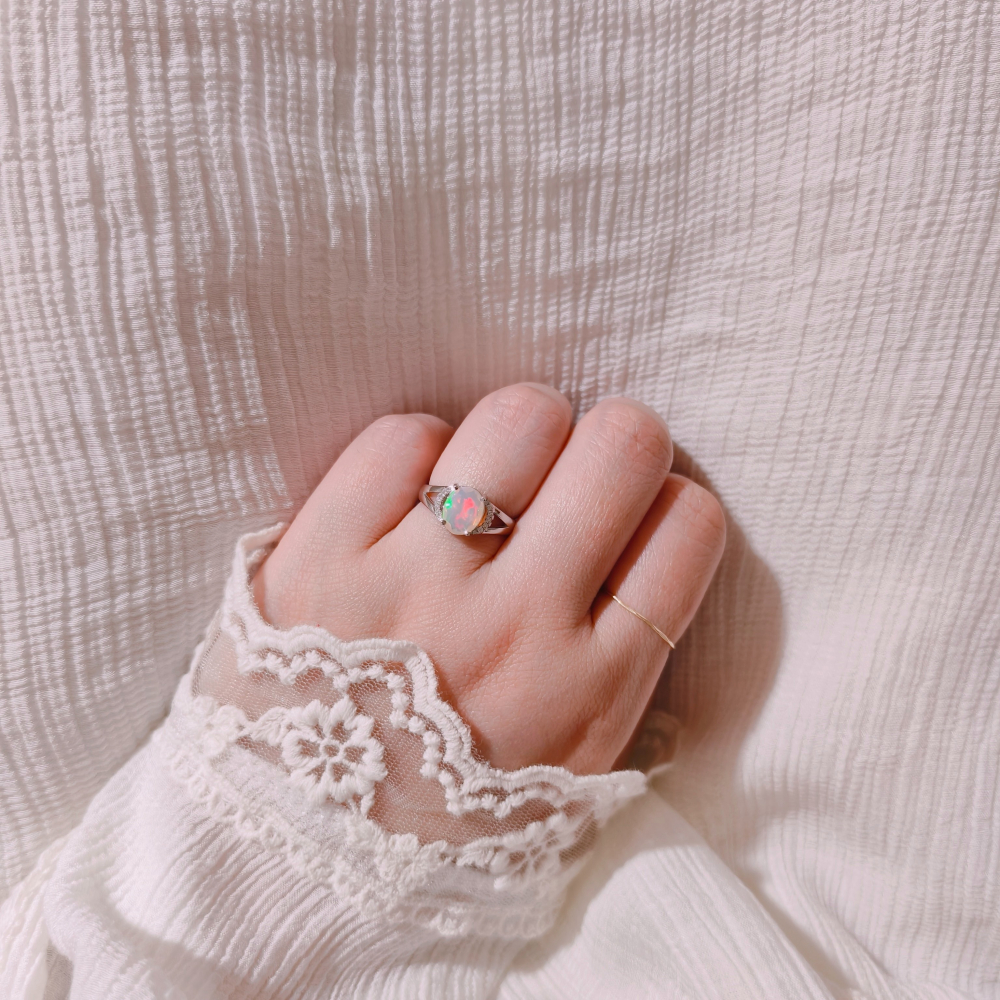 { Riff } 1克拉刻面歐泊戒指|切割面蛋白石戒指|s925純銀|天然蛋白石|水晶蛋白石-細節圖4