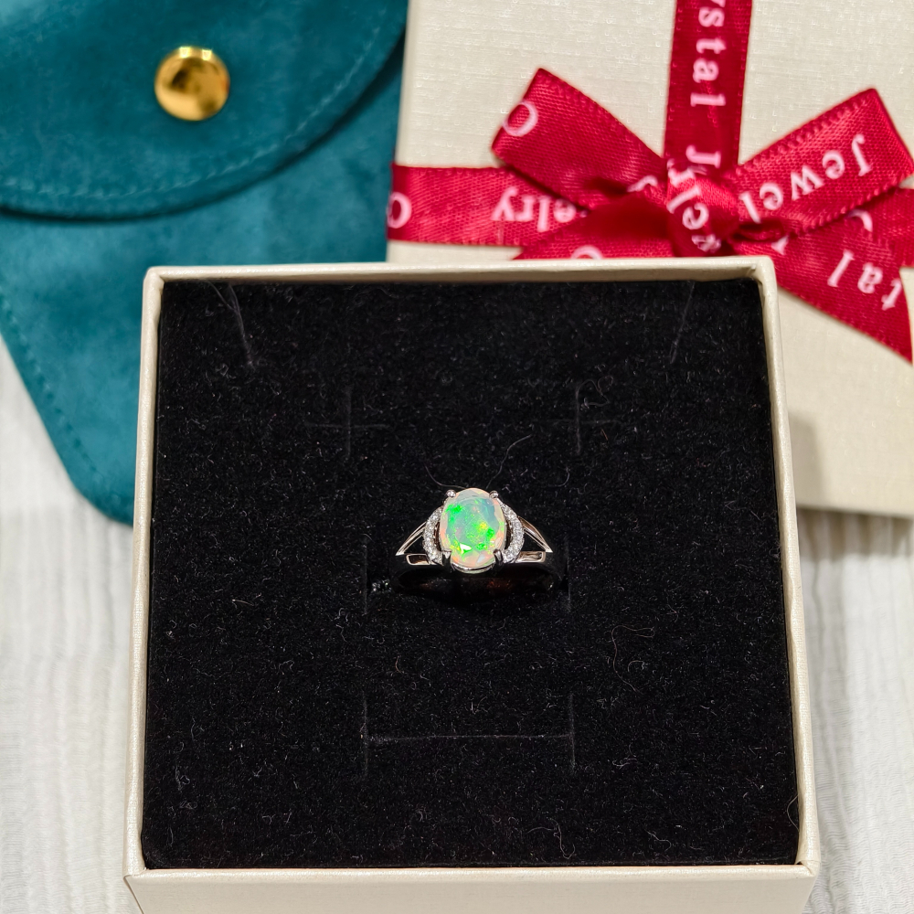 { Riff } 1克拉刻面歐泊戒指|切割面蛋白石戒指|s925純銀|天然蛋白石|水晶蛋白石-細節圖5