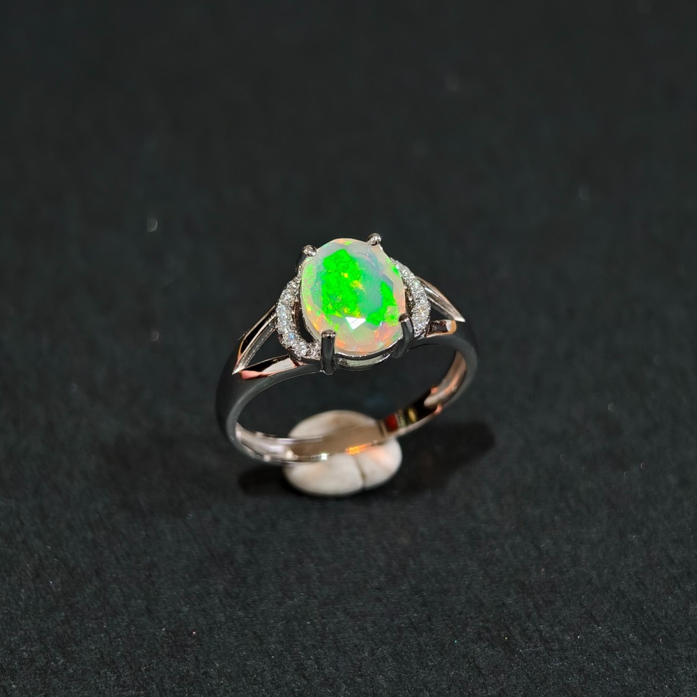 { Riff } 1克拉刻面歐泊戒指|切割面蛋白石戒指|s925純銀|天然蛋白石|水晶蛋白石-細節圖2