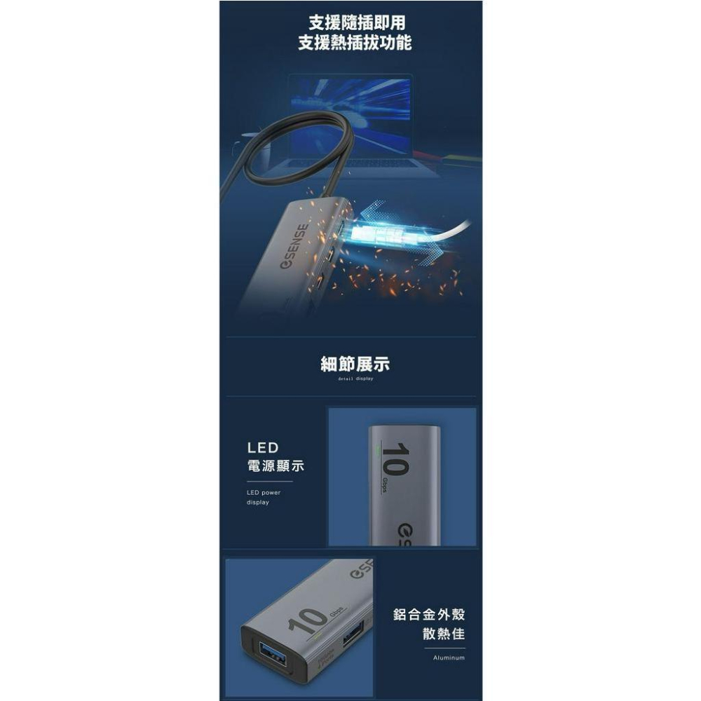 eSENSE 逸盛 B502 A+C USB3.2 Gen2 Hub 01-EHB502TA 集線器 擴充 保固一年-細節圖6