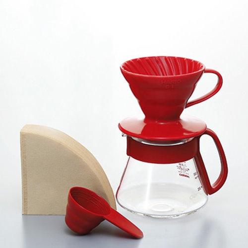 HARIO 紅色濾杯咖啡壺組 1-2杯 VDS-3012R 螺旋型設計 陶瓷濾杯&濾杯架+下壺+量勺+濾紙-細節圖2