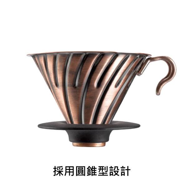 HARIO V60紅銅金屬濾杯 VDM-02CP 濾杯 圓錐型設計 大口徑圓孔 1-4杯-細節圖2