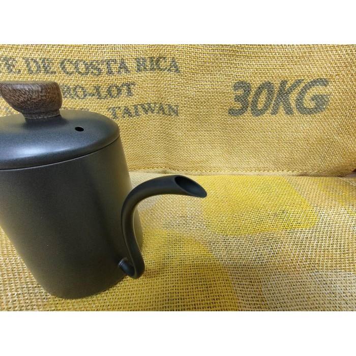 咖啡手沖壺 不鏽鋼手沖壺 600ml 0.6L 霧面黑 消光黑 木質手把  加厚壺身 細口壺 水流好控制-細節圖2