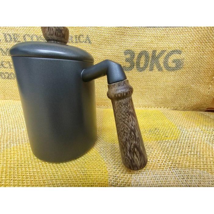 咖啡手沖壺 不鏽鋼手沖壺 600ml 0.6L 霧面黑 消光黑 木質手把  加厚壺身 細口壺 水流好控制-細節圖3