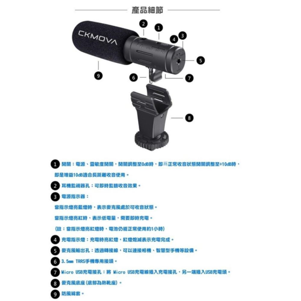 CKMOVA  全向電容式相機麥克風 VCM3 適用相機 行動裝置 攝影機  附防風綿套 毛套 公司貨 免運-細節圖3