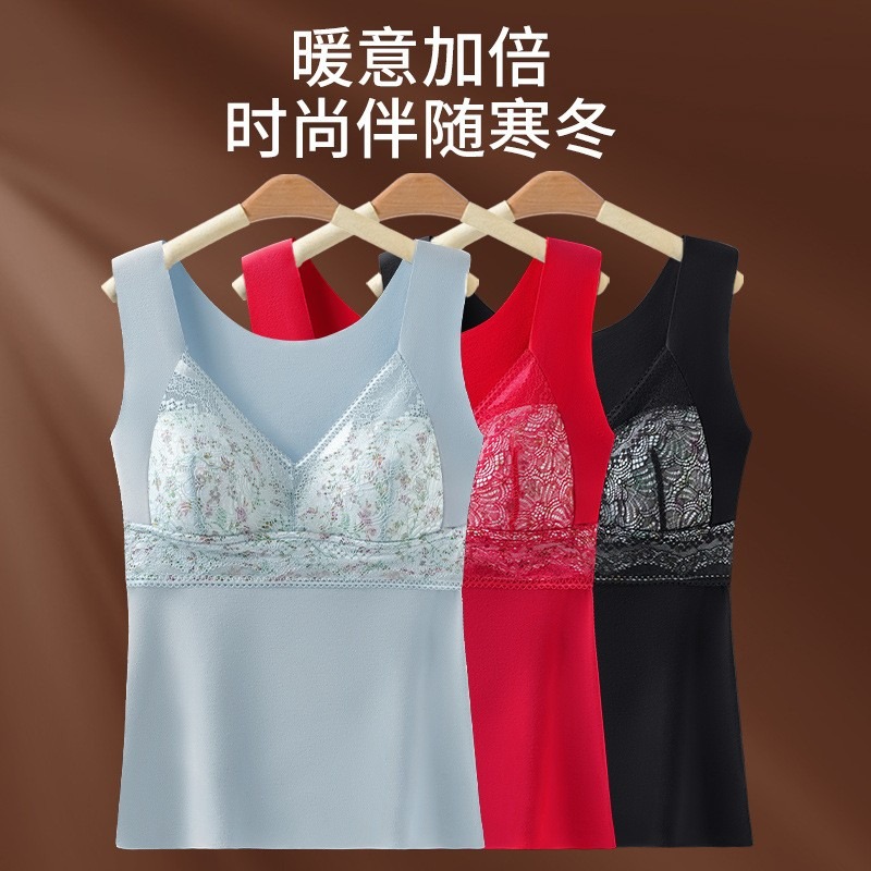 輕奢蕾絲雙面磨毛保暖背心 -A0454-細節圖2