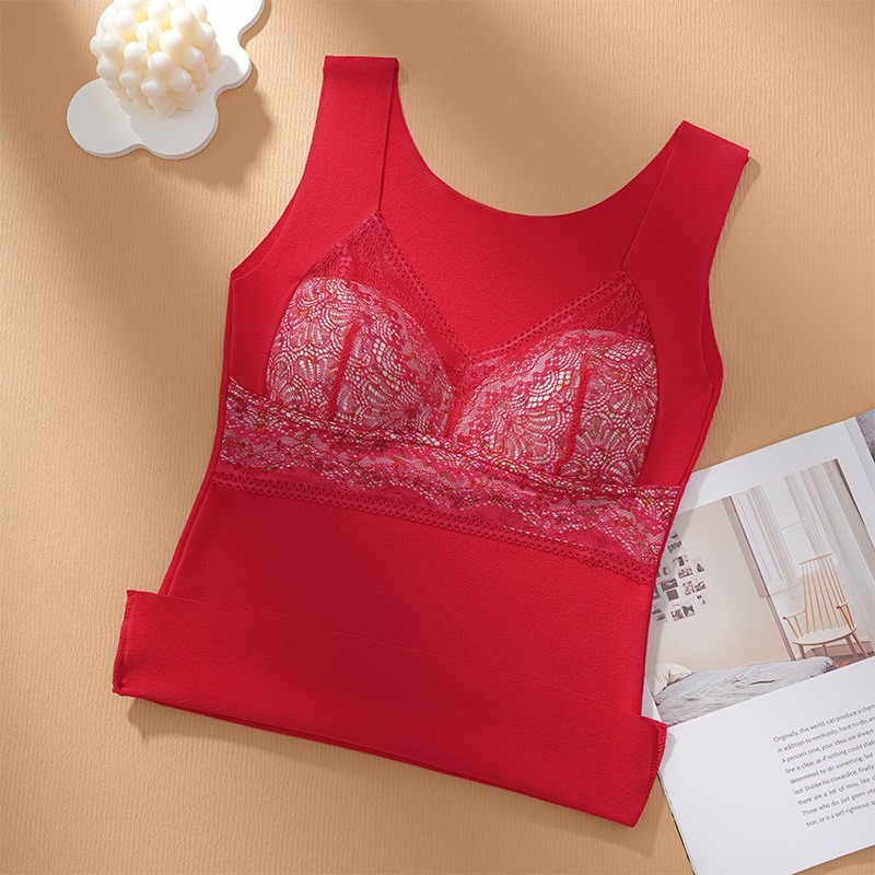 輕奢蕾絲雙面磨毛保暖背心 -A0454-細節圖4