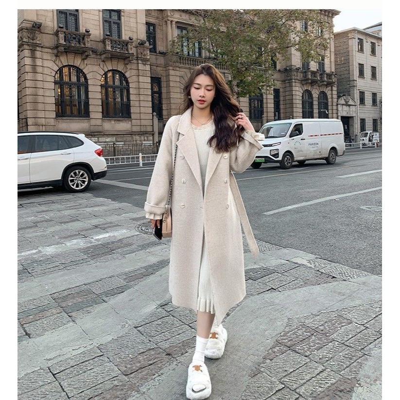 韓版新款毛呢中長版風衣外套-A0701-細節圖2