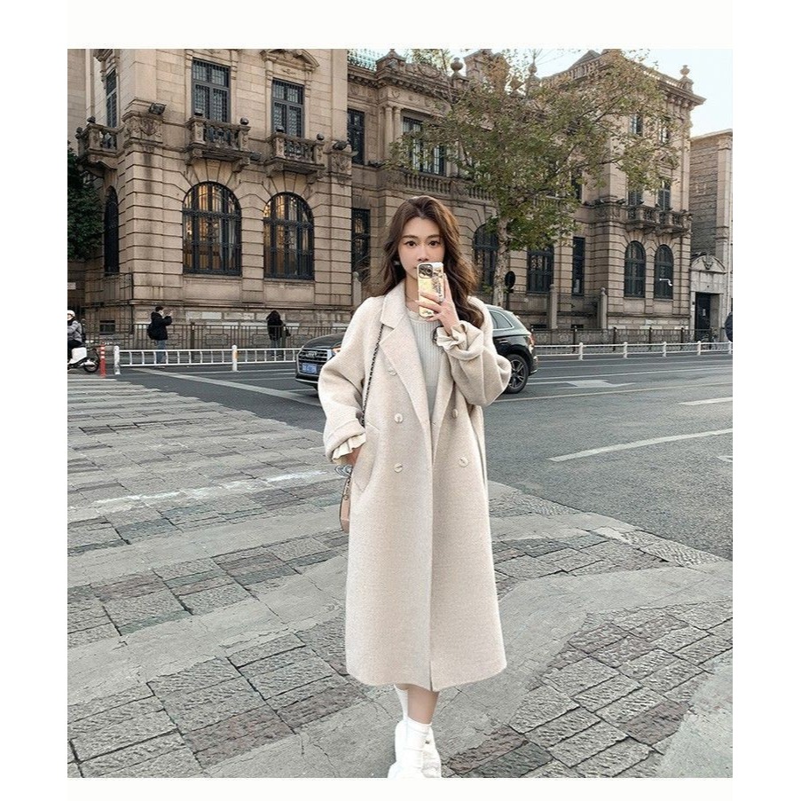 韓版新款毛呢中長版風衣外套-A0701-細節圖3