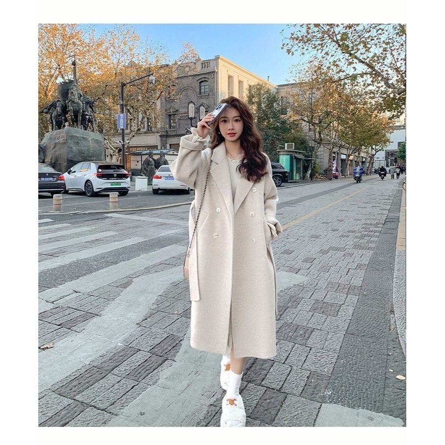 韓版新款毛呢中長版風衣外套-A0701-細節圖4