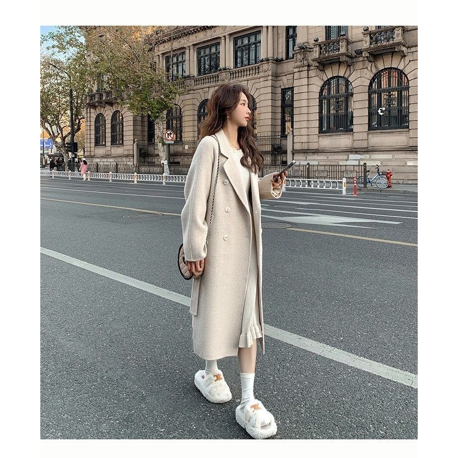 韓版新款毛呢中長版風衣外套-A0701-細節圖5