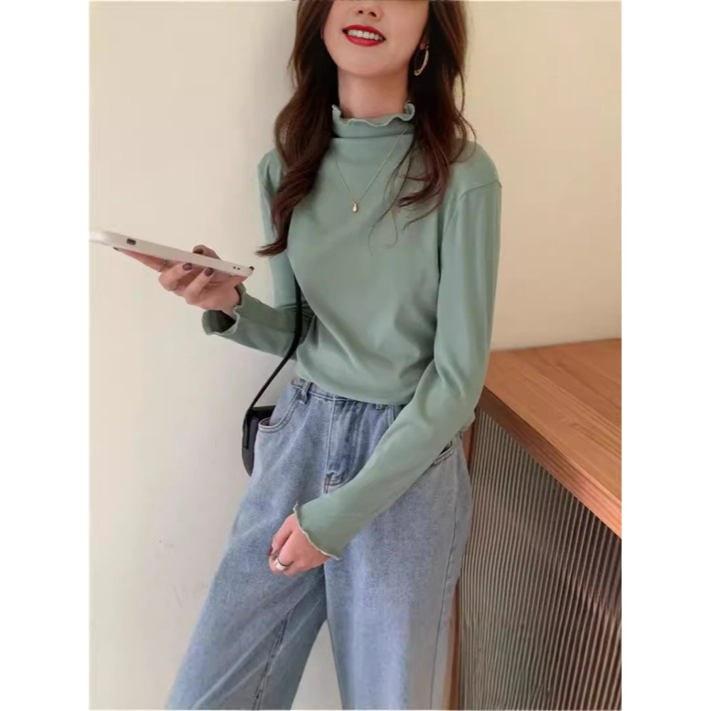 秋冬純色木耳邊百搭上衣-A1524-細節圖4