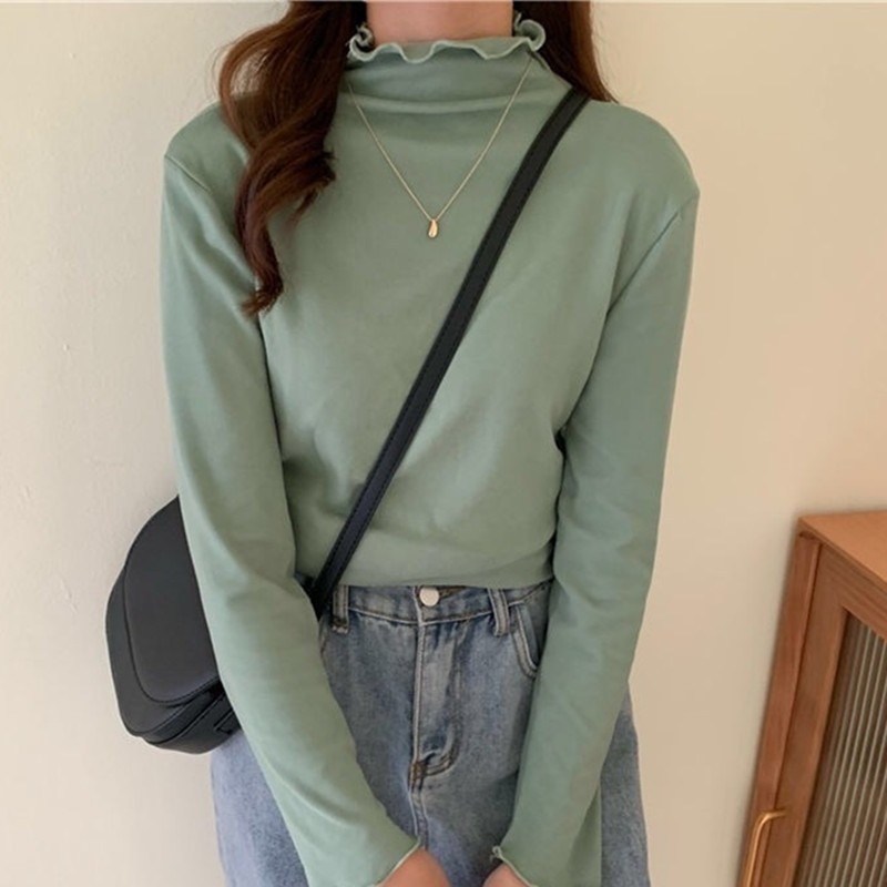 秋冬純色木耳邊百搭上衣-A1524-細節圖7