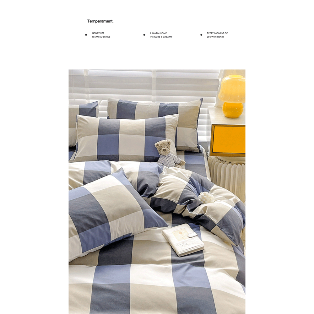 日系無印風格紋水洗棉床笠四件套-B0661-細節圖3