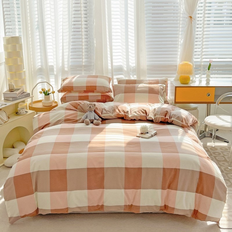 橙大格	＂1.8床笠180*200， 被套200*230，枕套48*74＂