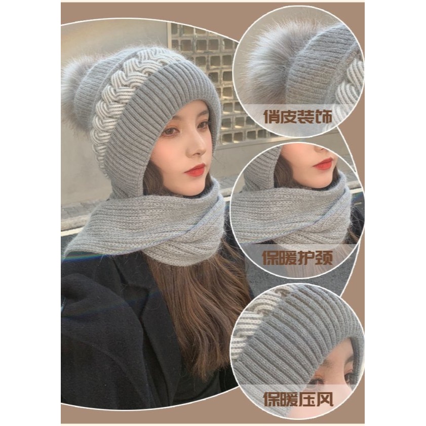 一體式針織帽子圍巾-D0069-細節圖3