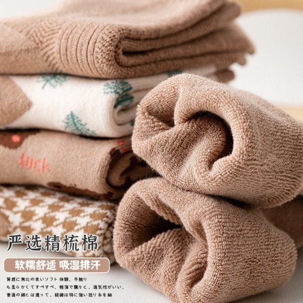 女款秋冬加絨毛圈襪5雙入-F0193-細節圖3