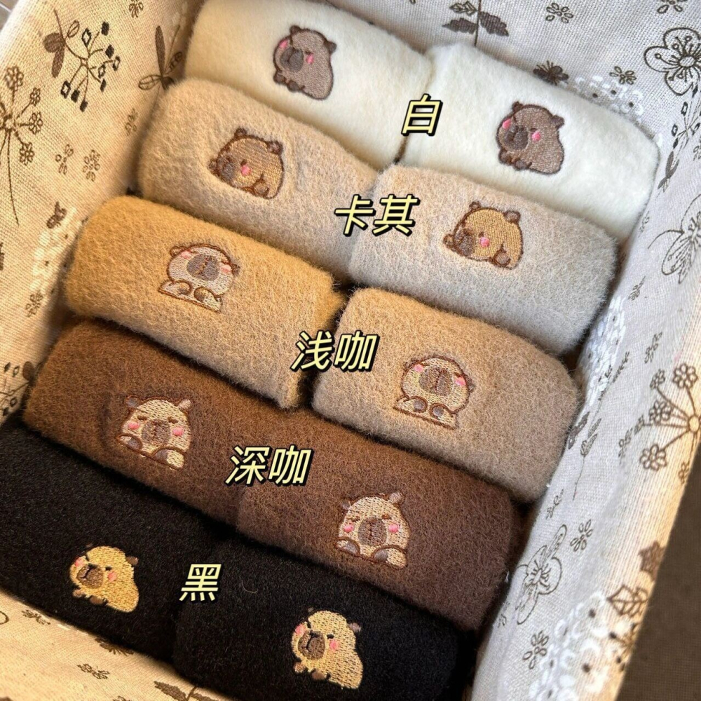 水豚毛絨中筒襪(一組五雙)-F0281-細節圖2