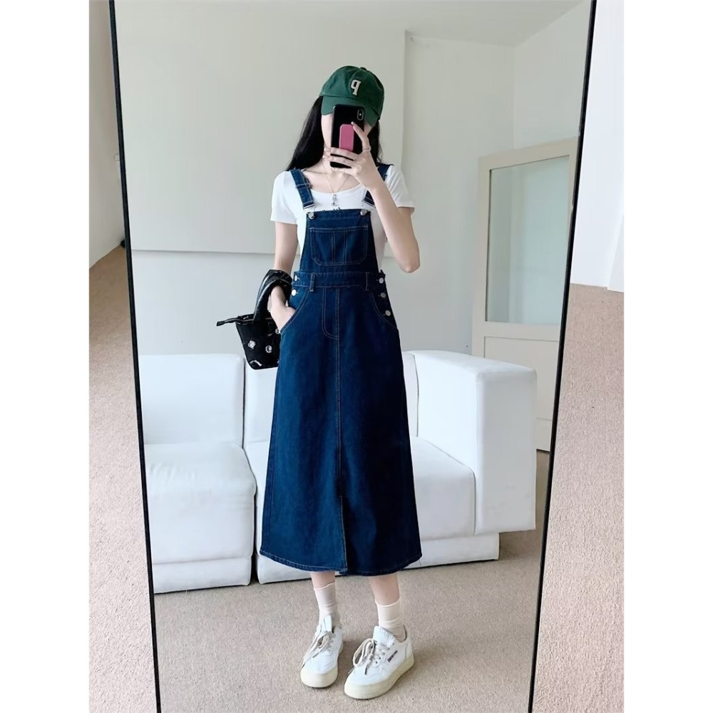 大碼排扣牛仔背帶裙-H0003-細節圖2