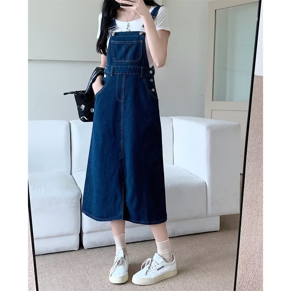 大碼排扣牛仔背帶裙-H0003-細節圖3