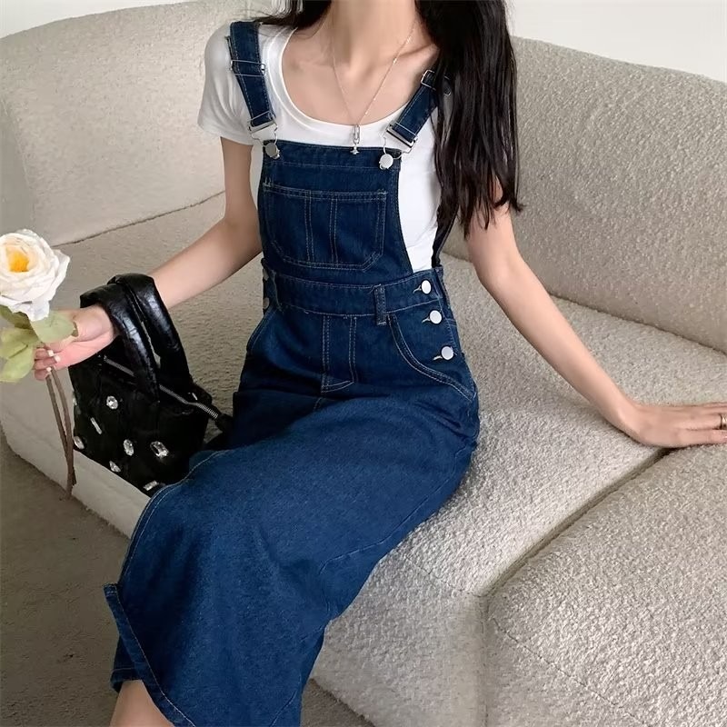 大碼排扣牛仔背帶裙-H0003-規格圖3