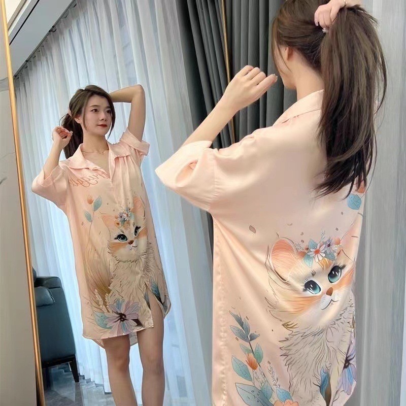 粉嫩色系柔滑睡裙-H0004-規格圖2