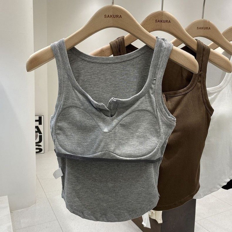 純慾風帶胸墊鈕扣背心-H0027-細節圖2