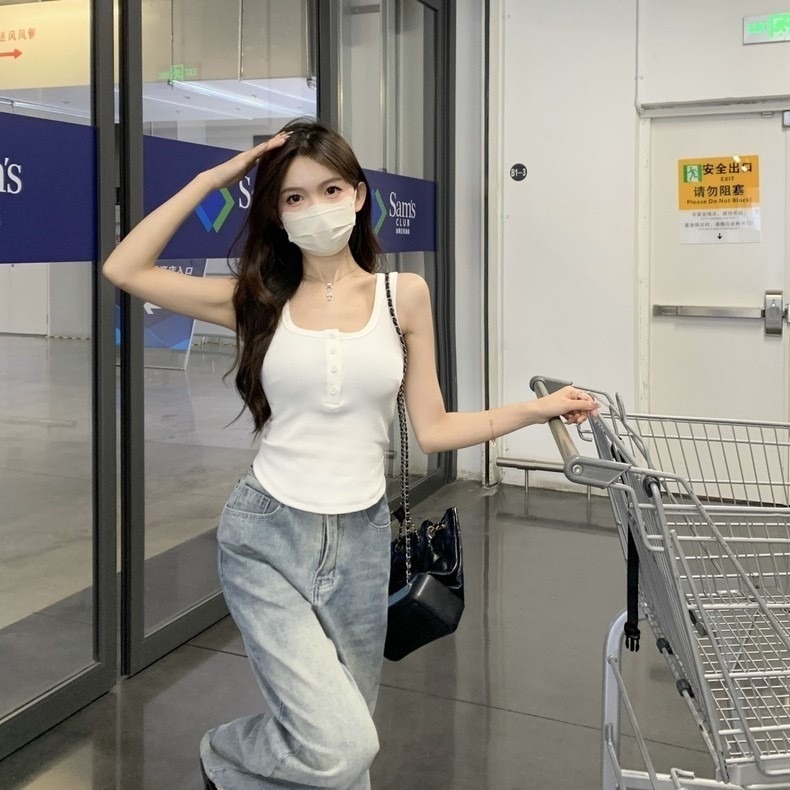 純慾風帶胸墊鈕扣背心-H0027-細節圖5