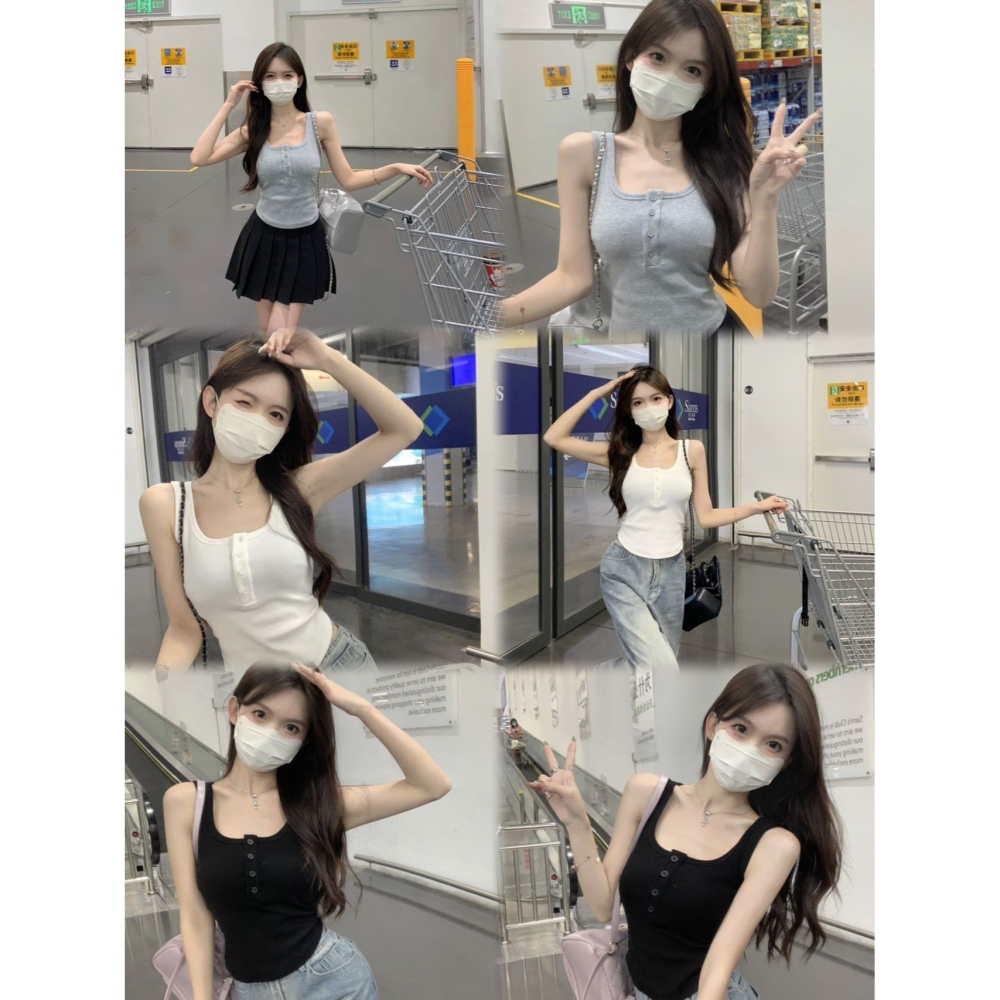 純慾風帶胸墊鈕扣背心-H0027-細節圖9