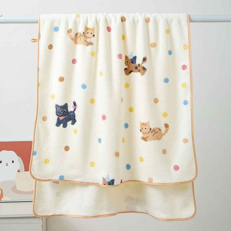 印花小貓毛巾浴巾乾髮帽套裝-B0775-細節圖3