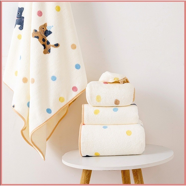 印花小貓毛巾浴巾乾髮帽套裝-B0775-細節圖6