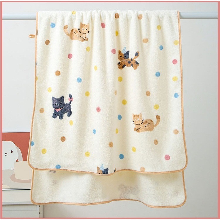 印花小貓毛巾浴巾乾髮帽套裝-B0775-細節圖9