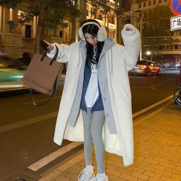 秋冬連帽羊羔絨長版外套-A1040-細節圖2