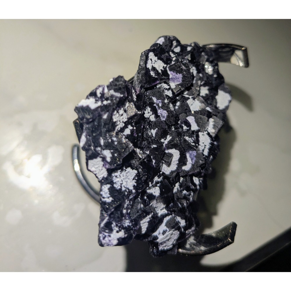 湖北恩施 浮生螢石 Mineral Fluorite Specimen 黑紫方解石 花狀結晶 收藏 標本-細節圖4