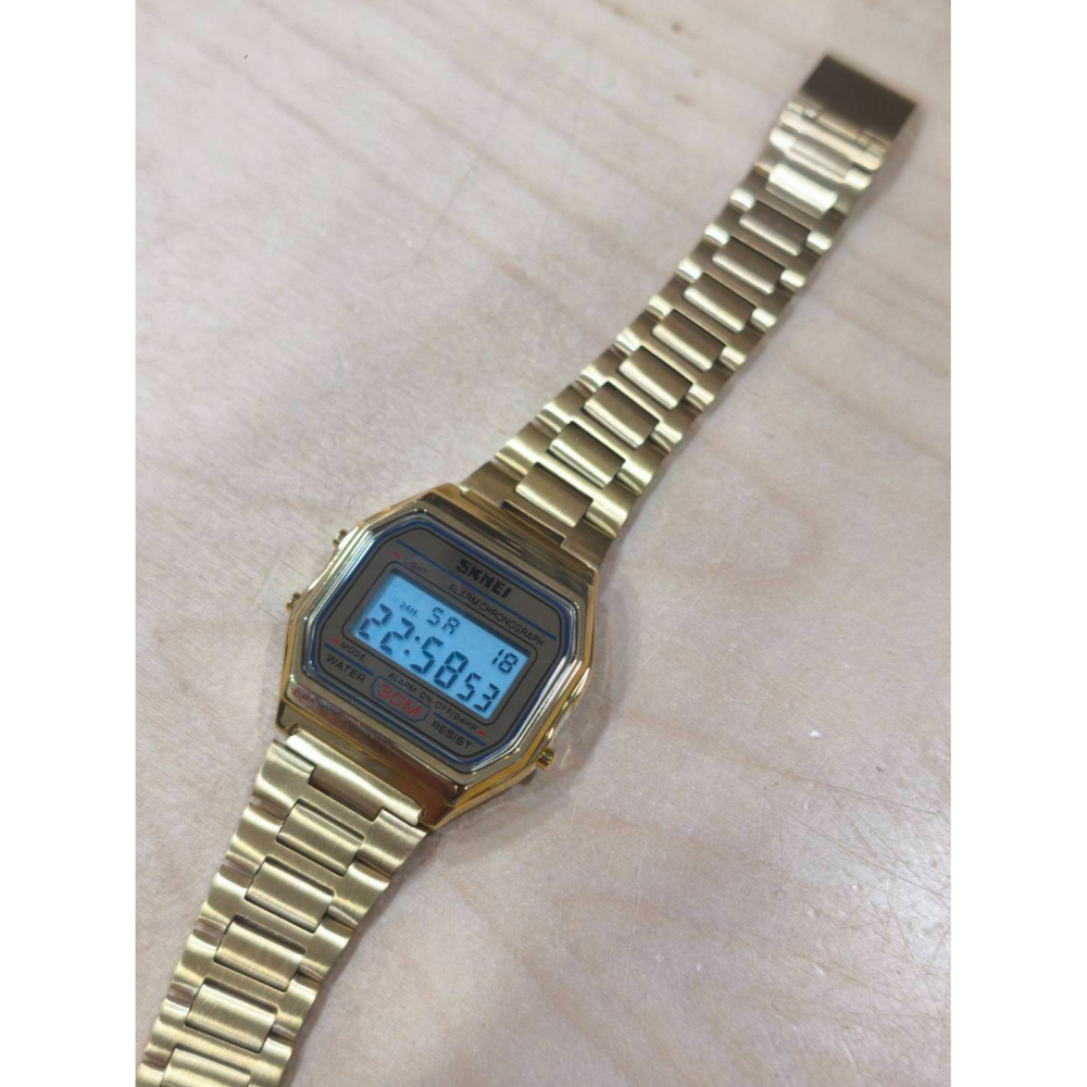 Yuan`s 『 品味生活』~ SKMEI 1123 平替 卡西歐 A158W 小金塊 盒裝 附一顆電池 二組鋼化模-細節圖3